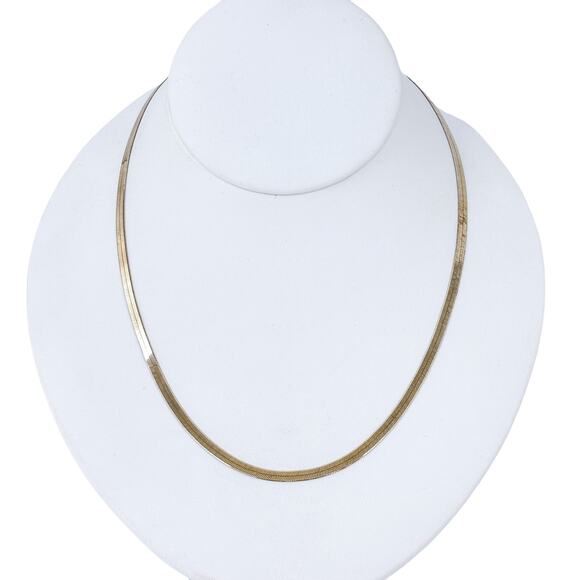 Gold Washed Flat Herringbone Chain | Italian Sterling Silver 925 Necklace 18" - Picture 1 of 4